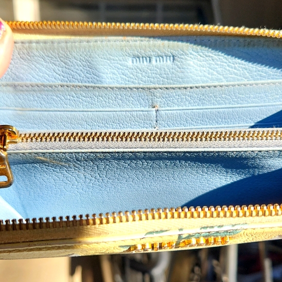 RARE Miu Miu Long Zip Wallet - Madras Print - Yellow with Black Cats - Picture 5 of 16